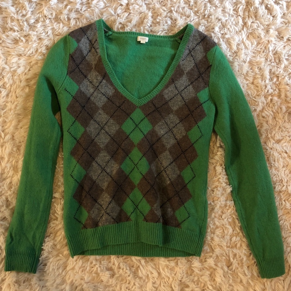JCrew 100% wool Argyle sweater